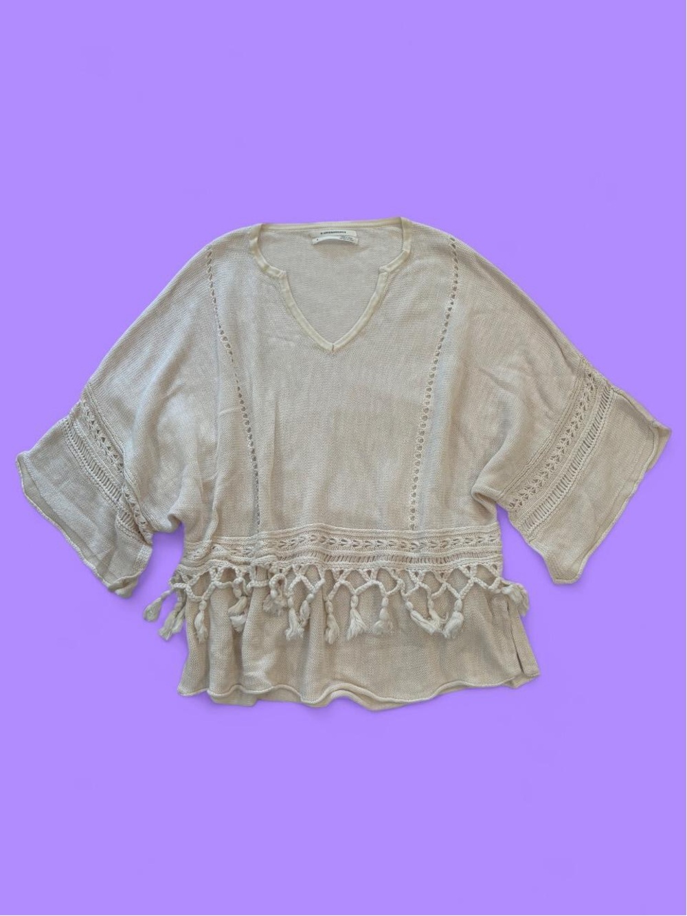 Anthropologie Kaya Tassled knit Top